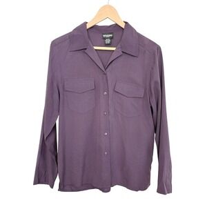 VTG 100% Silk Notations Petite Purple Button Up Long Sleeve Shirt Top Size PM